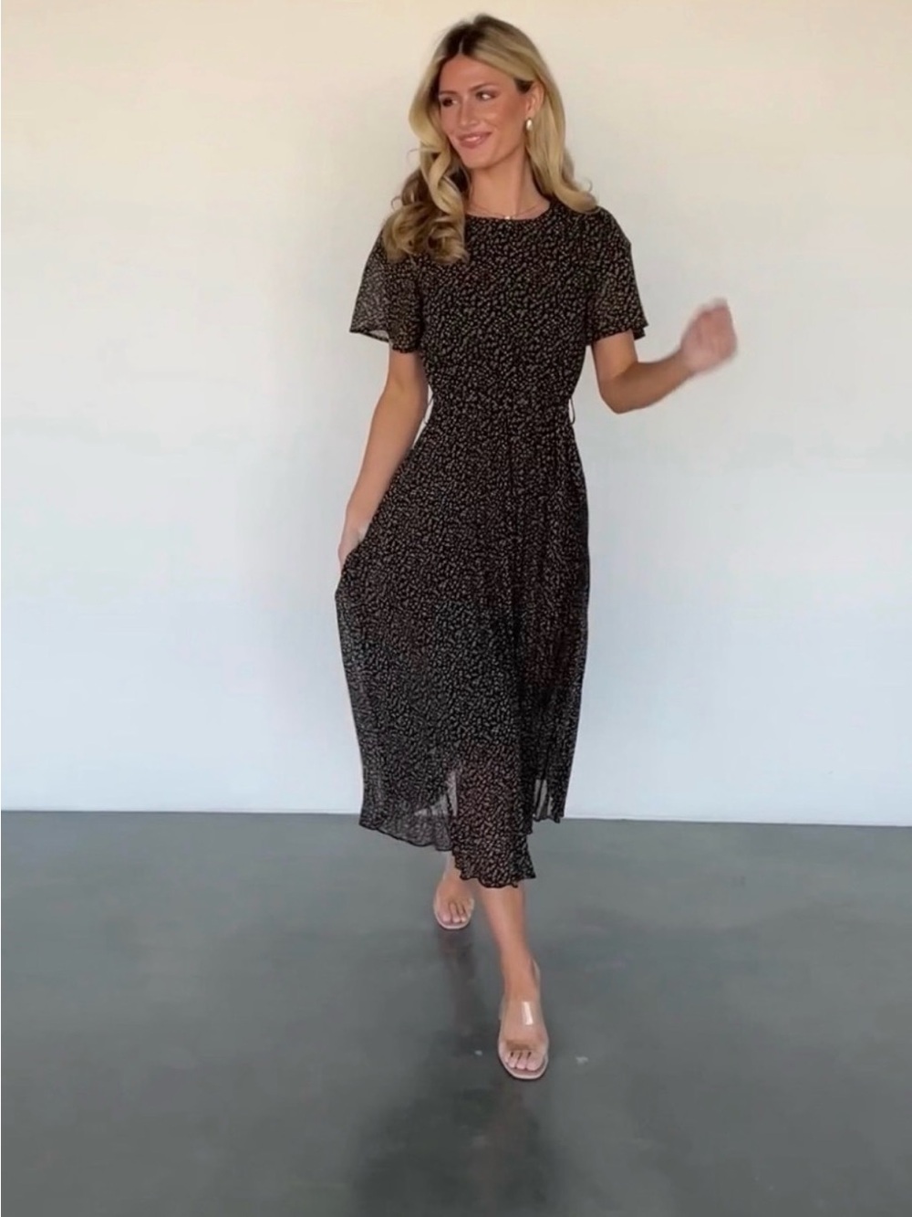 Polagram Black Floral Midi Dress